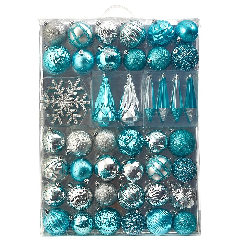 Nearly Natural Holiday Shatterproof Blue Christmas Tree Ornament Box Set52/Set (D1003-BL) image 1
