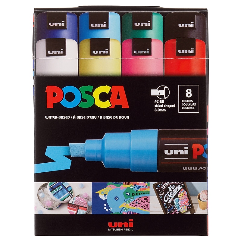 POSCA PC-8K Water Based Paint Marker, Broad Chisel Tip, Assorted Colors, 8/Set (UBC311506000) image 1