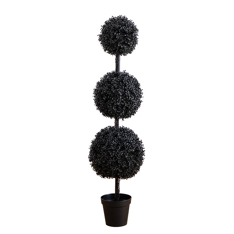 Nearly Natural UV Resistant Artificial Halloween Black Triple Ball Boxwood Topiary, 5' (T5175) image 1
