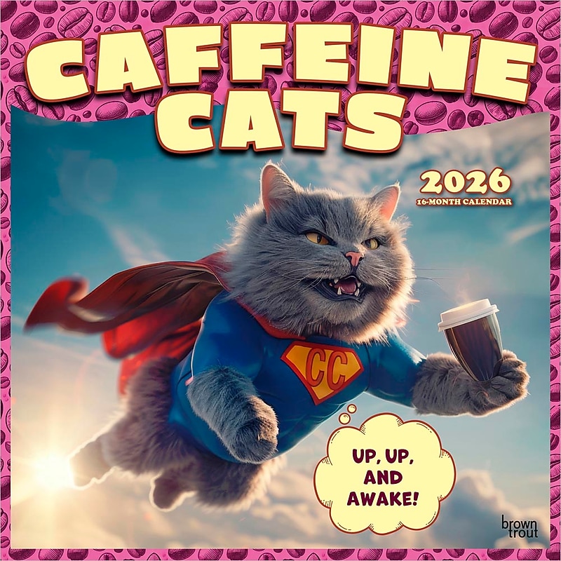 2026 BrownTrout Caffeine Cats 12" x 12"  Monthly, Paper Cover, Caffeine Cats (9798330707232) image 1