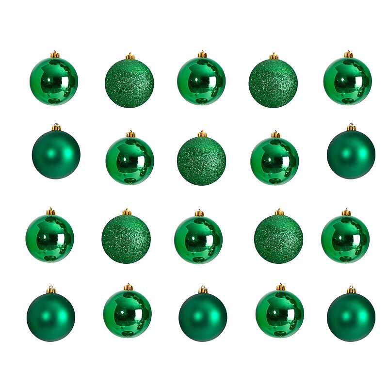 Nearly Natural Holiday Christmas Green Shatterproof Ornament Set, 3", 20/Set (D1056-GR) image 1