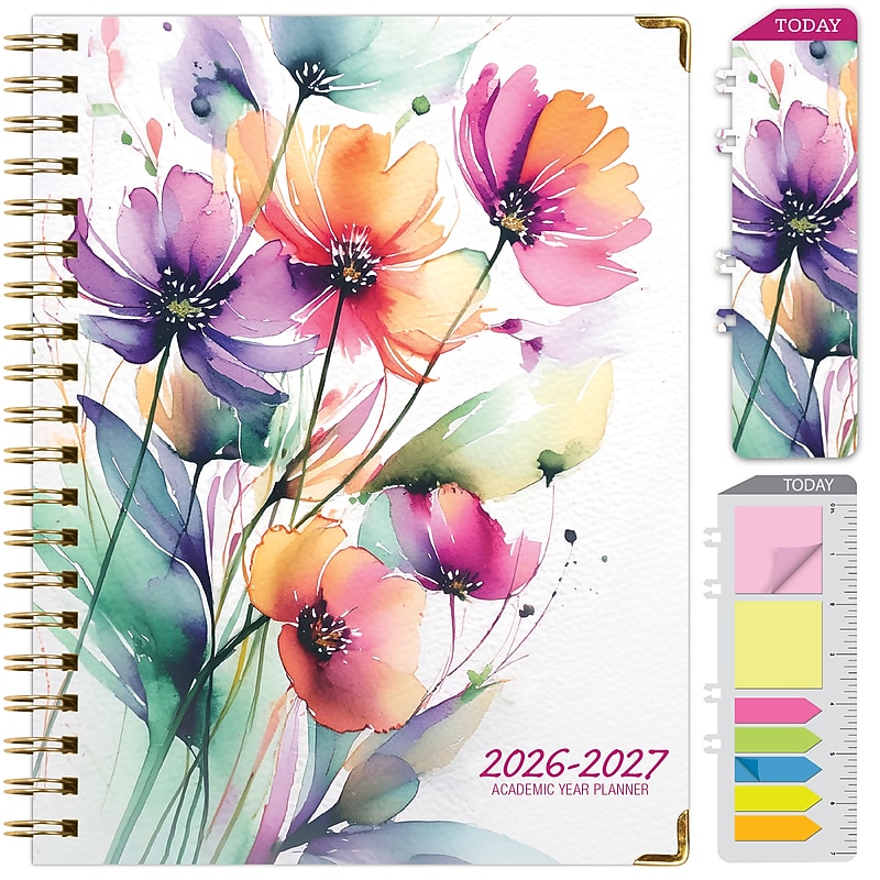 2026-2027 Excello Brands 8.5" x 11" Academic Weekly & Monthly Planner, Paperboard Cover, Rainbow Floral (FSHN-AY26-8511-53) image 1
