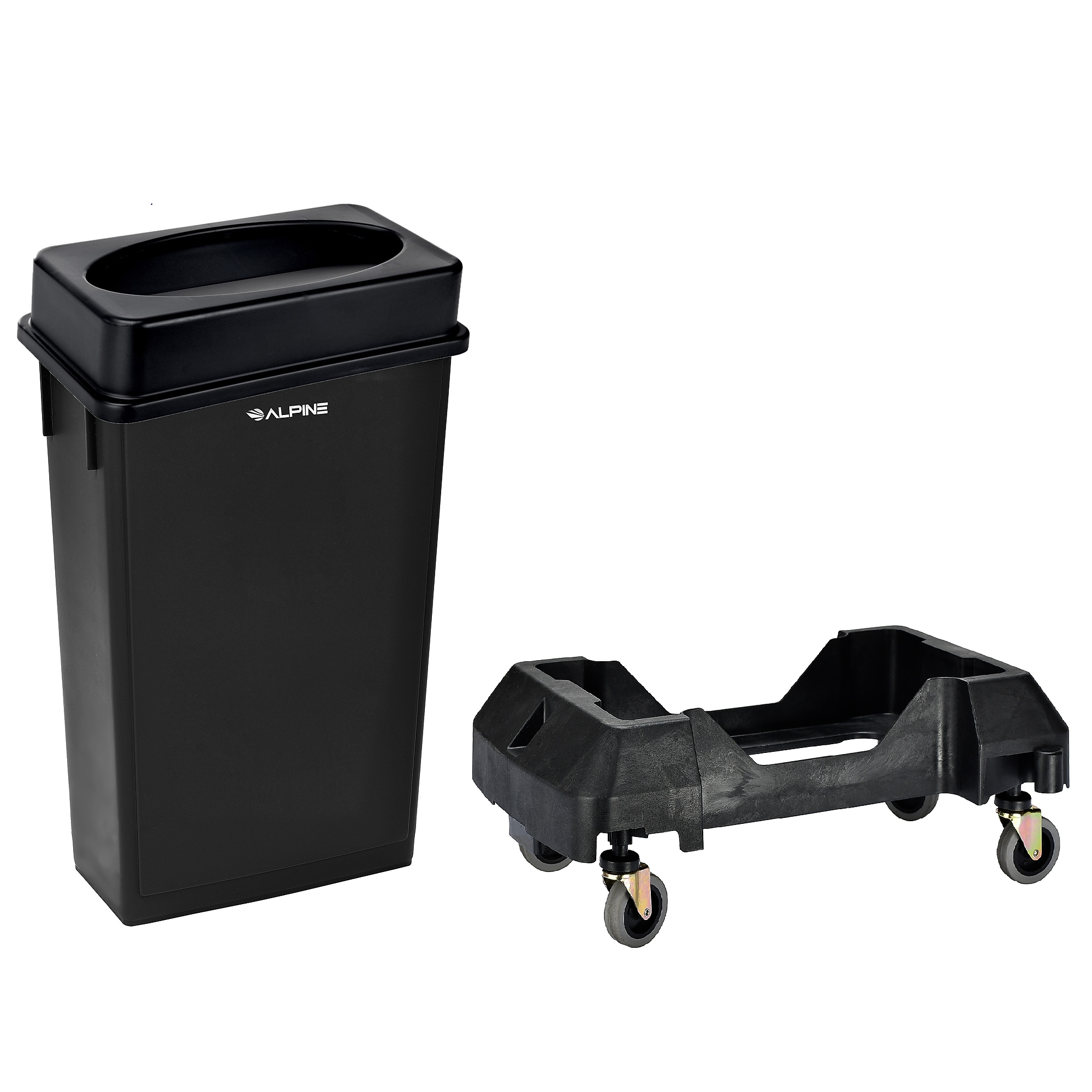 Alpine Plastic Trash Can with Dolly, 23-Gallon, Black (ALP477-BLK2-PKD) Sansujyuku sansujyuku.com