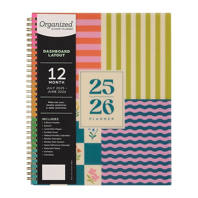 2025-2026 The Happy Planner Blocky Blooms 9.375" x 11.125" Academic Weekly & Monthly Planner, Plastic Cover (PT0006B005) image 1