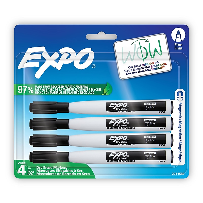 Expo Magnetic Dry Erase Markers, Fine Tip, Black, 4/Pack (1944745) image 1