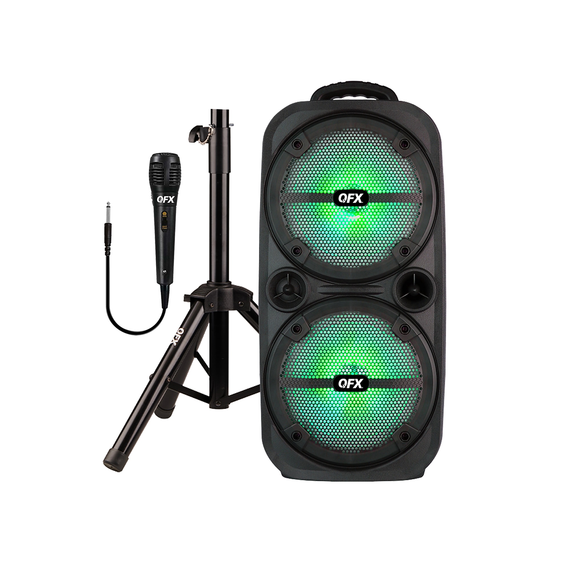 QFX Wireless Bluetooth Speaker with LEDs, Microphone & Stand, Black (PBX-8008SM) Sansujyuku sansujyuku.com