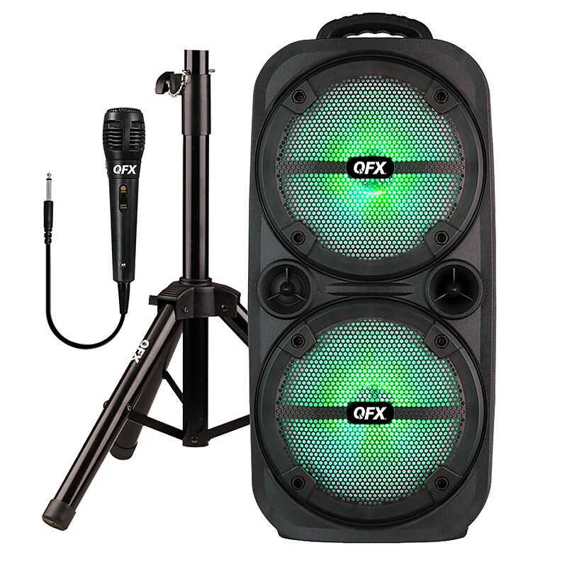 QFX Wireless Bluetooth Speaker with LEDs, Microphone & Stand, Black (PBX-8008SM) image 1