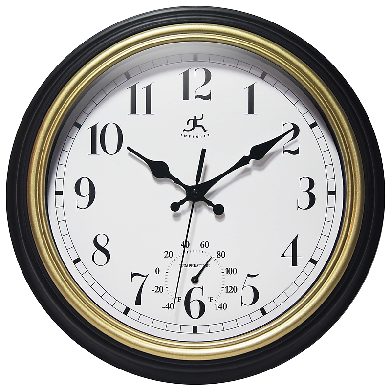 Infinity Instruments Classic Gold Trim Indoor/Outdoor Wall Clock, 12"Dia. (20304BG-4553) image 1