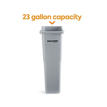 Coastwide Professional™ Slim Plastic Trash Can with no Lid, Gray, 23 Gal. (CW50717)