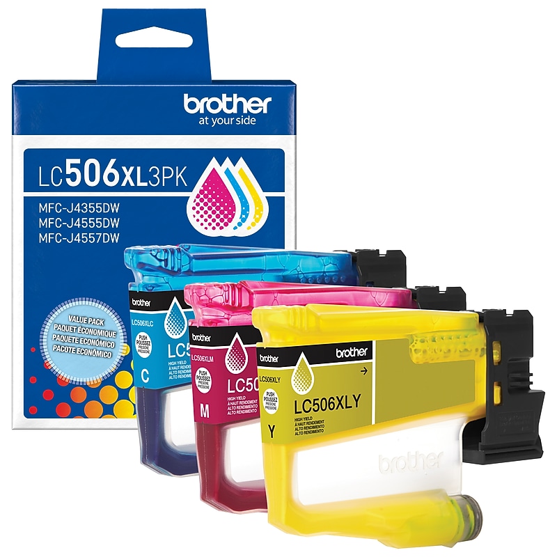 Brother LC506XL Cyan/Magenta/Yellow High Yield Ink Cartridge (LC506XL3PKS) image 1