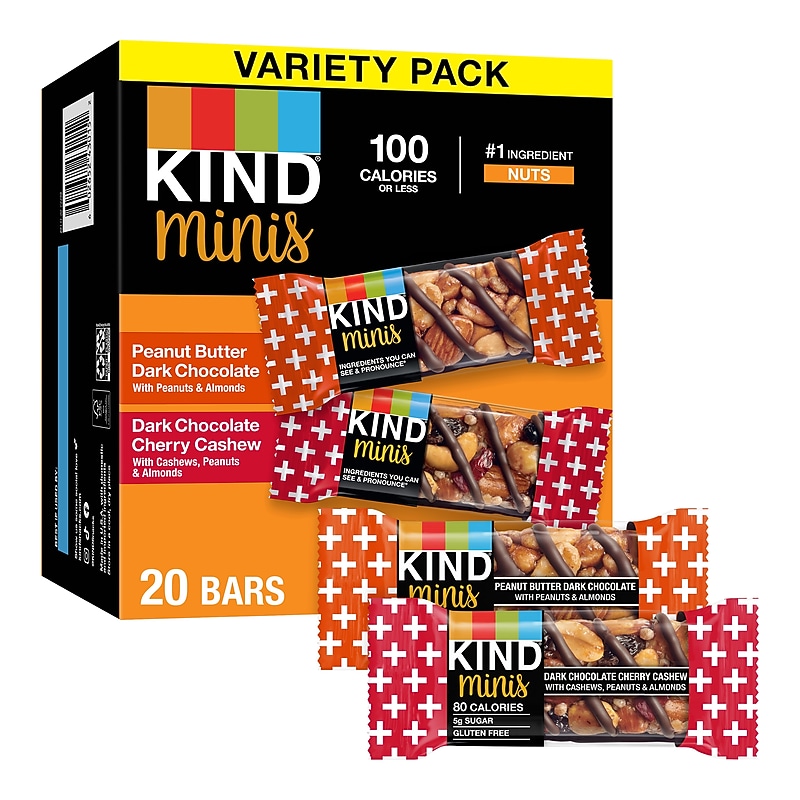 KIND Minis Gluten Free Snack Bar Variety Pack, 20 Bars/Box (PHW43012) image 1