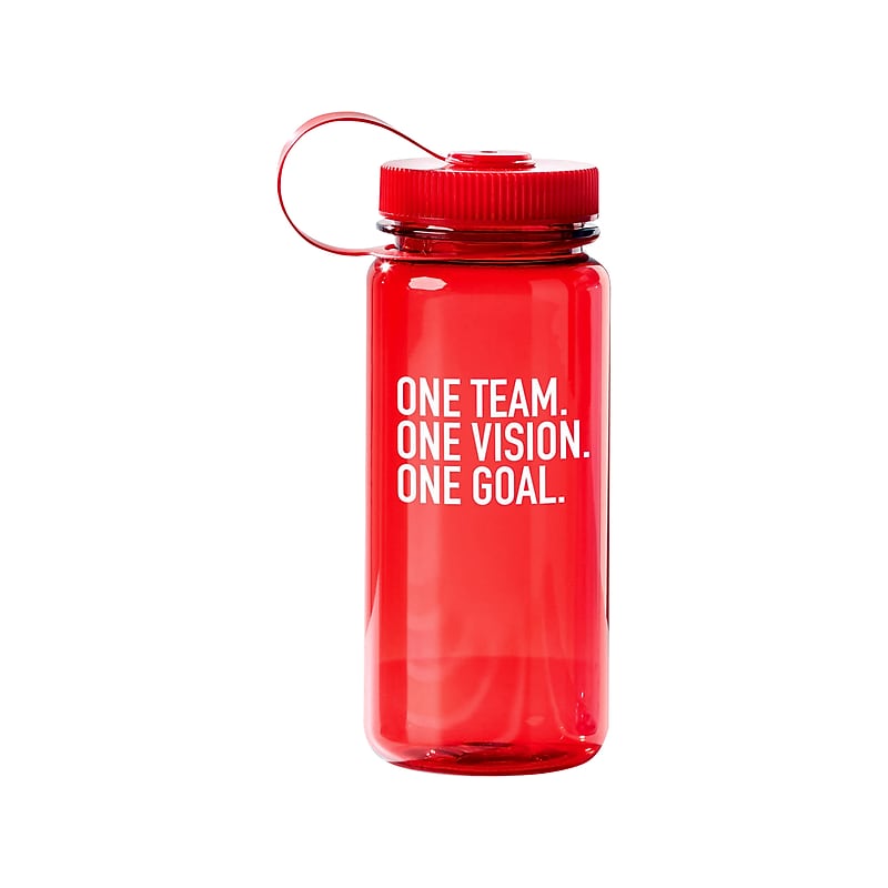 Baudville "Team, Vision, Goal" Plastic Water Bottle, 21 oz., Translucent Red/White (91586) image 1