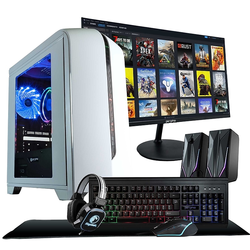 Periphio Warp Gaming Desktop Computer Including 24" Monitor, AMD Ryzen 5, Radeon Vega 7, 16GB RAM, 1TB SSD, Windows 11 Home image 1