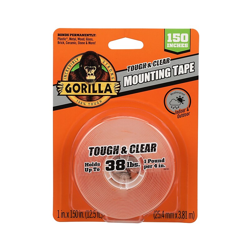 Gorilla Tough & Clear Double-Sided Mounting Tape, 1" x 150", Clear (6036002) image 1