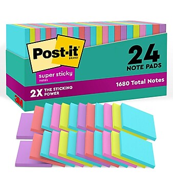 Post-it Super Sticky Notes, 3" x 3", Supernova Neons Collection, 70 Sheets/Pad, 24 Pads/Pack (654-24SSMIA-CP)