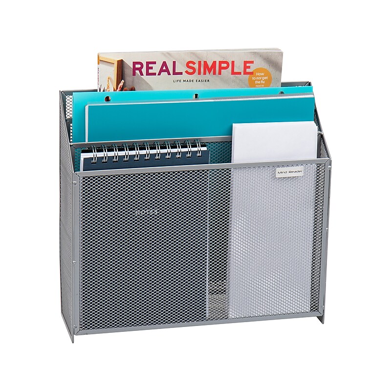 Mind Reader 3-Pocket Metal Mesh Mountable Wall File, Letter Size, Silver (WAFIST3-SIL) image 1