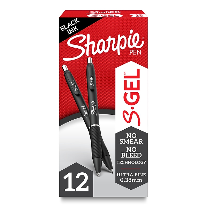 Sharpie S-Gel Retractable Gel Pens, 0.38 mm, Ultra Fine Point, Black Ink, Dozen (2140521) image 1