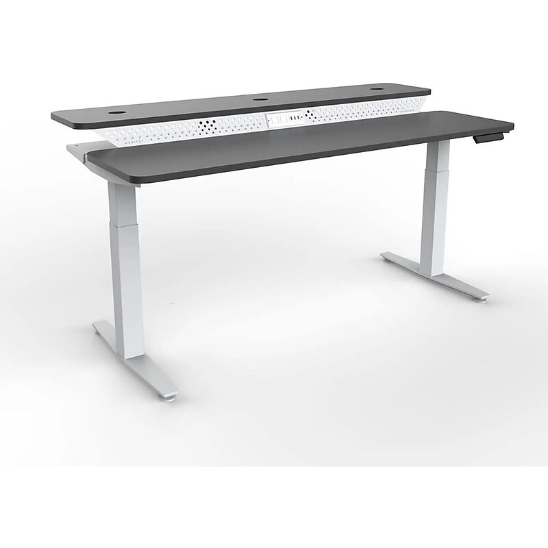 VersaDesk PowerLift Split-Level 60"W Electric Rectangular Adjustable Standing Desk, Black/White (PL2SD6030-WB) image 1