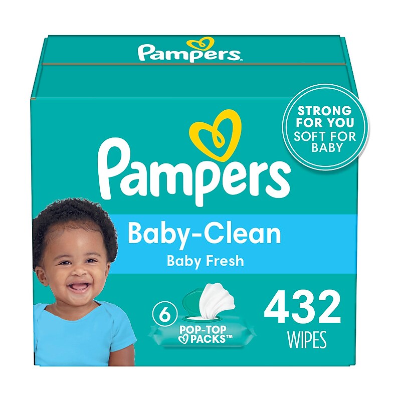 Pampers Baby Clean Wipes, Baby Fresh Scented, 6 Pop-Top Packs, 432 Count (73278/75614) image 1