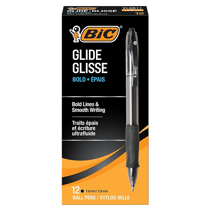 BIC GLIDE Bold Retractable Ballpoint Pen, Bold Point, 1.6mm, Black Ink, Dozen (18510/VLGB11BK) image 1