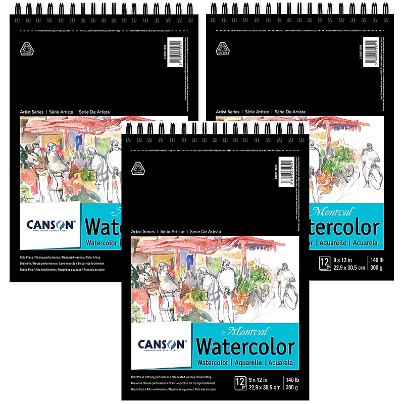 Canson Artist Series 9" x 12" Wire Bound Montval Watercolor Pad, 12 Sheets/Pad, 3/Bundle (MCXC100511058-3) image 1