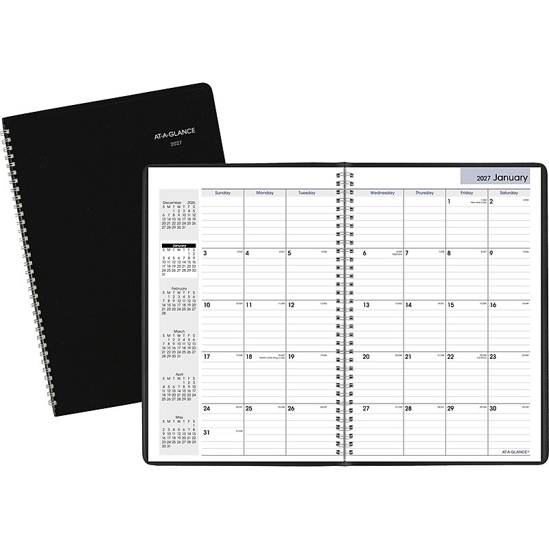 2027 AT-A-GLANCE DayMinder 8" x 12" Monthly Planner, Faux Leather Cover, Black (G470-00-27) image 1