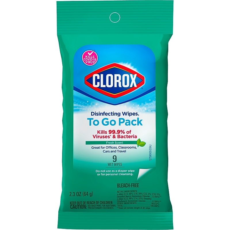 Clorox Disinfecting Wipes On The Go, Bleach Free Travel Wipes, Fresh Scent, 9 Count (01665) image 1