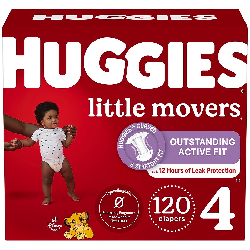 Huggies Little Movers Baby Diapers, Size 4, 120/Carton (53593) image 1