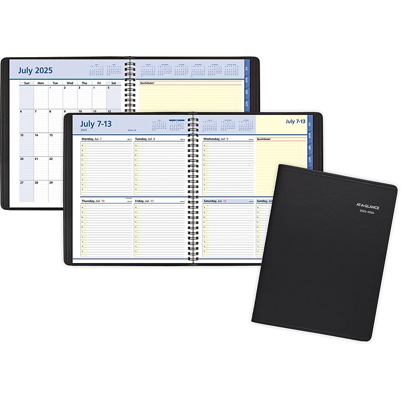 2025-2026 AT-A-GLANCE QuickNotes 8" x 10" Academic Year Weekly & Monthly Planner, Faux Leather Cover, Black (76-11-05-26) image 1