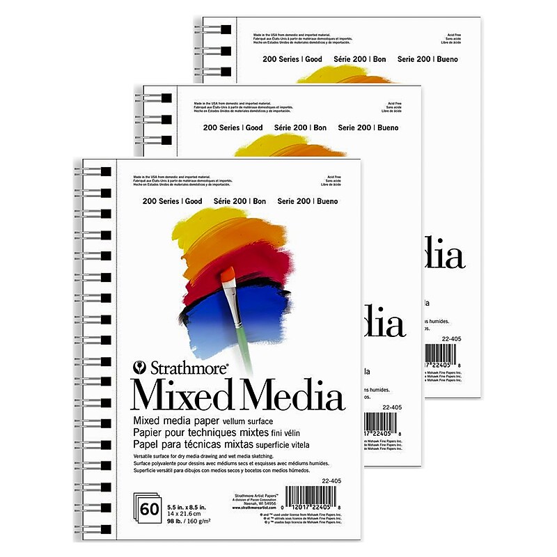 Strathmore 200 Series 5.5" x 8.5" Mixed Media Sketch Pad, 60 Sheets/Pad, 3/Bundle (STTP22405-3) image 1