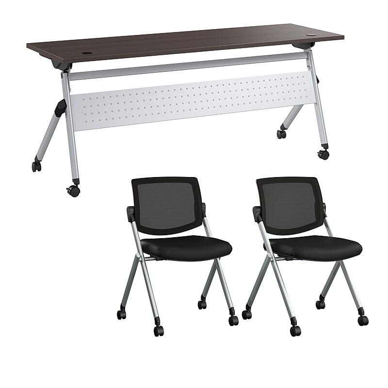 Bush Business Furniture Envision 72"W Foldable Training Room Table with 2 Chairs, Storm Gray (NVS004SG) image 1