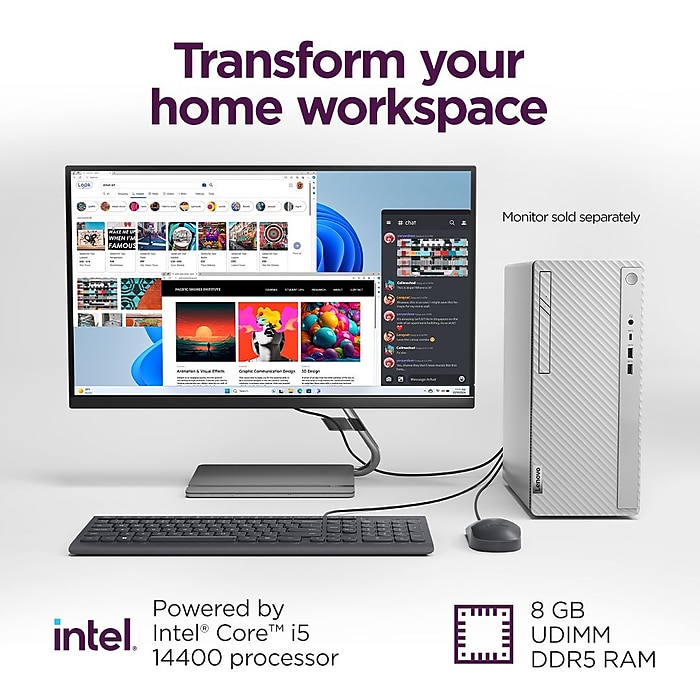 Lenovo IdeaCentre Tower Desktop Computer, Intel Core i5-14400, 8GB RAM, 512GB SSD, Mouse & Keyboard Included, Windows 11 Home | Staples Lenovo IdeaCentre Tower Desktop Computer, Intel Core i5-14400, 8GB RAM, 512GB SSD, Mouse & Keyboard Included, Windows 11 Home | Staples