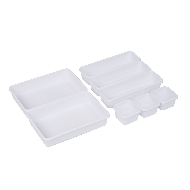 Mind Reader 8-Piece Plastic Drawer Organizer, White (8INTBOX-WHT) image 1