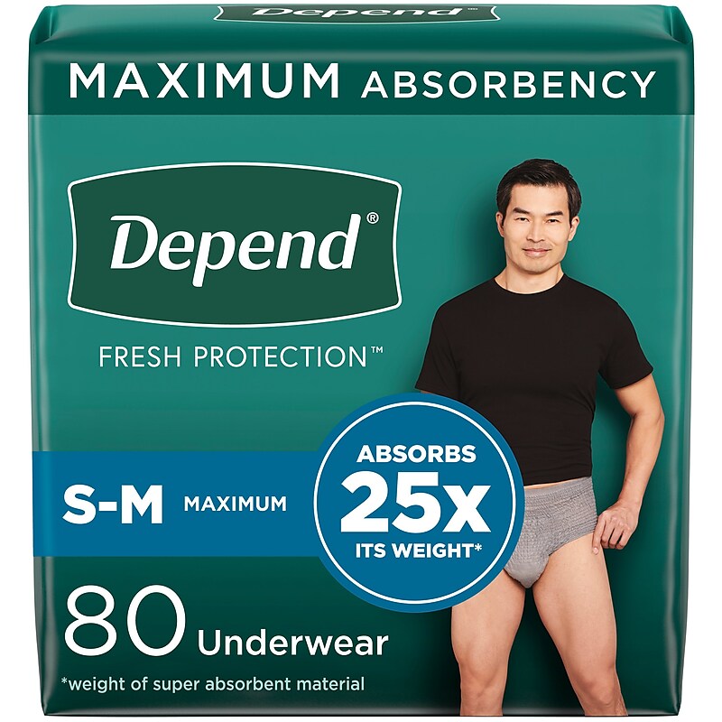 Depend Fresh Protection Incontinence Underwear Men, Small/Medium, Grey, 80 Count (54202) image 1