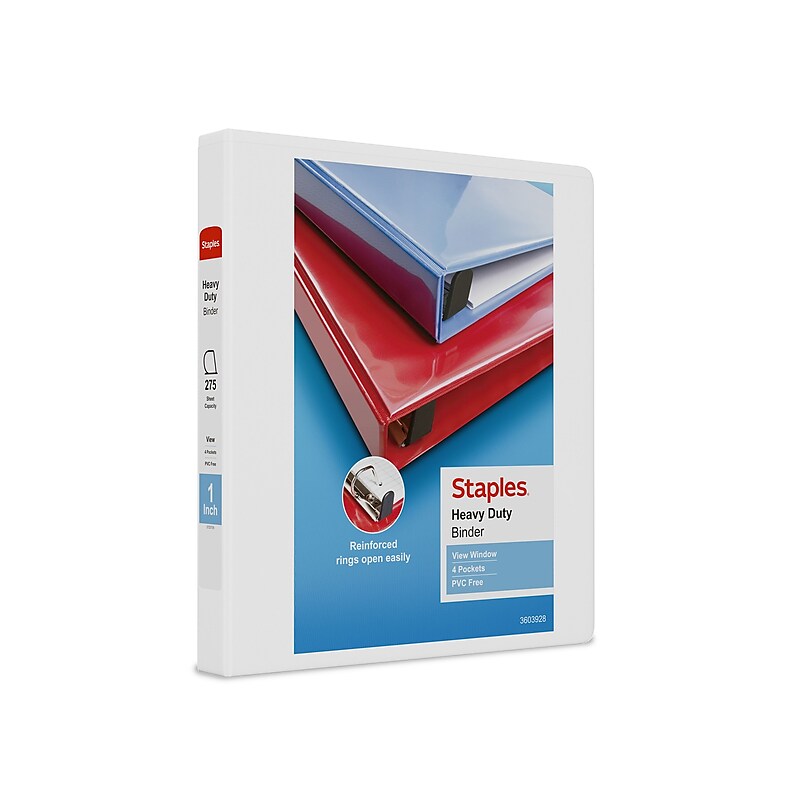 Staples Heavy Duty 1" 3-Ring View Binder, D-Ring, White (ST56262-CC) image 1