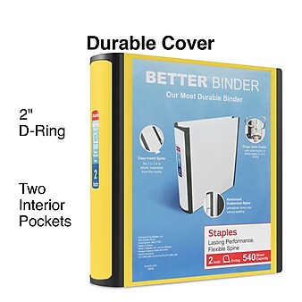 Staples 2" 3-Ring Better Binder, Yellow (20248)