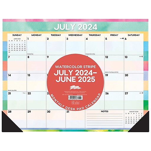 20242025 Willow Creek Watercolor Stripe 22" x 17" Academic Monthly Desk Pad Calendar (47576