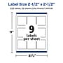 Avery Laser/Inkjet Square Labels, 2.5" x 2.5", Glossy White, 225 Labels/Pack (94104)~#|#~9D9105DF-0C46-4E55-A59717E325B39D81_sc7