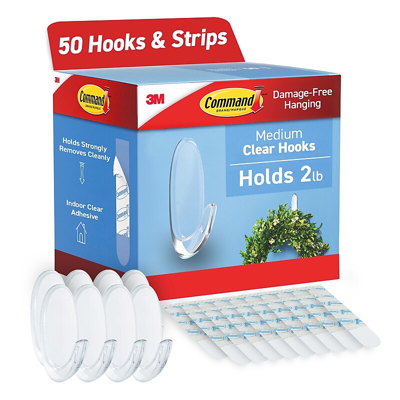 Command Medium Hooks Cabinet Pack, 2 lb., Clear, 50/Pack (17091CABPK) image 1