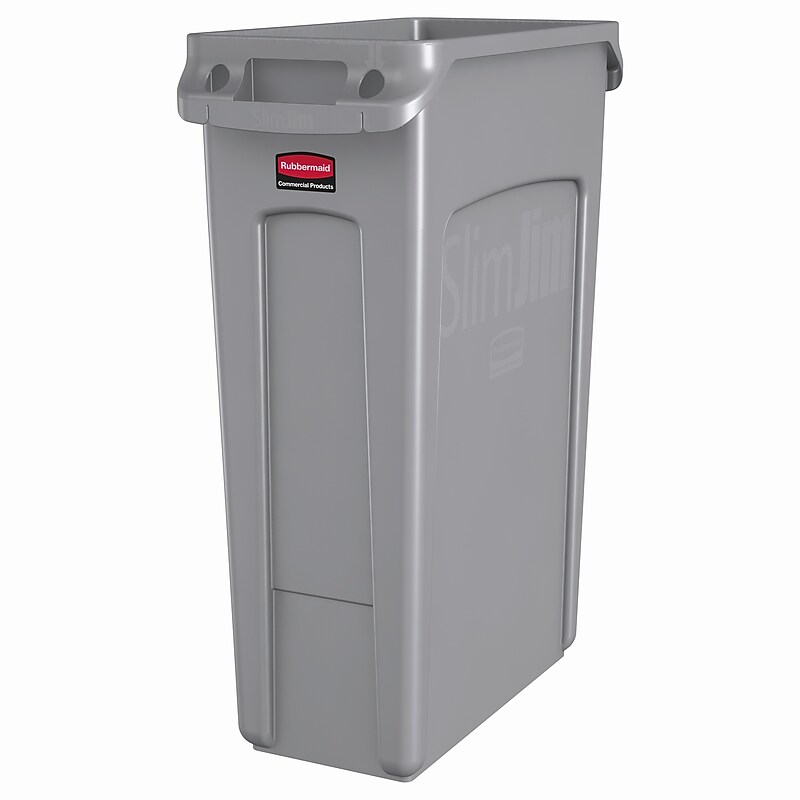 Rubbermaid Slim Jim Vented Rectangular Trash Can Waste Receptacle, 23 Gallons, Gray (FG354060GRAY) image 1