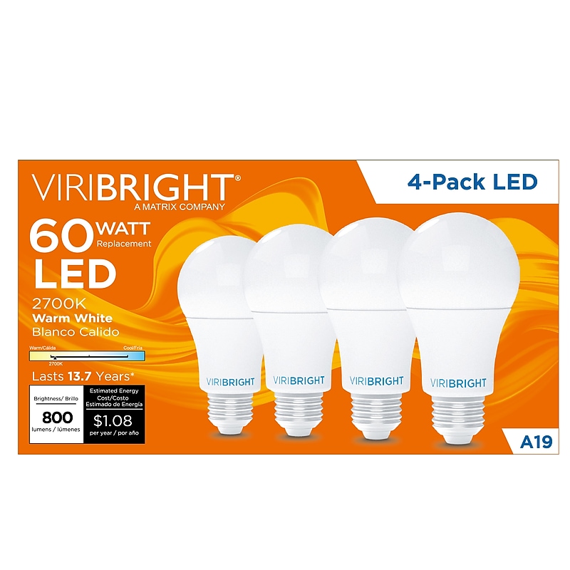 Viribright 9 Watts Warm White LED Household Bulb, 4/Pack (640338) image 1