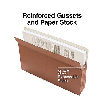 Staples® Reinforced File Pocket, 3.5" Expansion, Legal Size, Brown, 25/Box (ST418319)