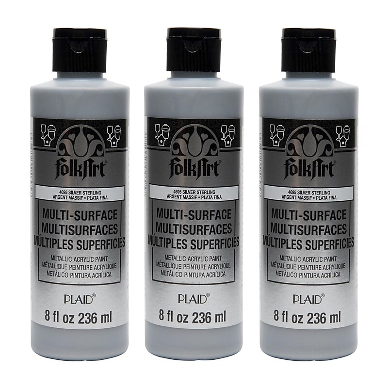 FolkArt Acrylic Paint Metallic, 8oz., Silver Sterling, 3/Pack(FLK4695-3) image 1