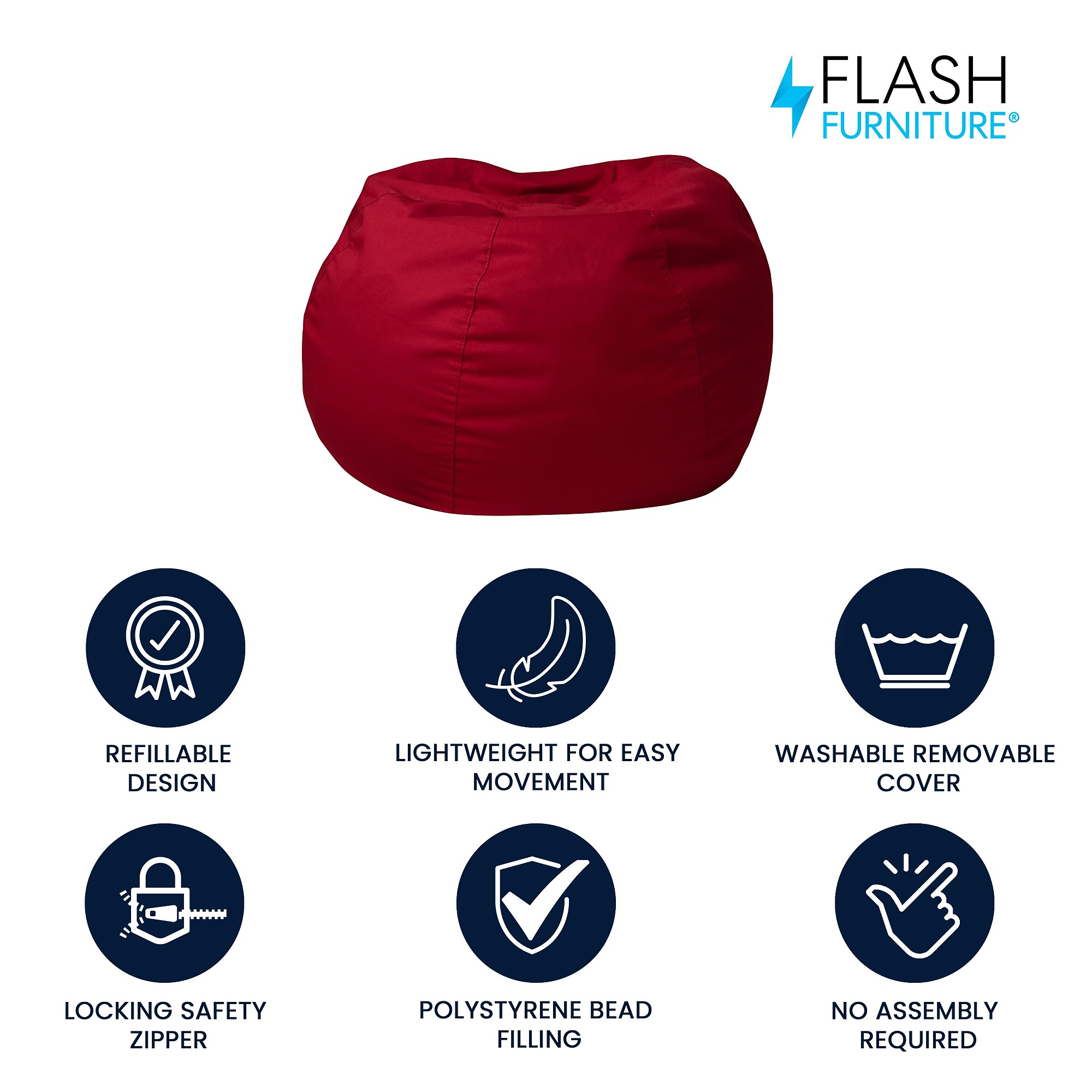 Flash Furniture Cotton Twill Bean Bag Chair, Red (DGBEANSMSLDRD) Sansujyuku sansujyuku.com