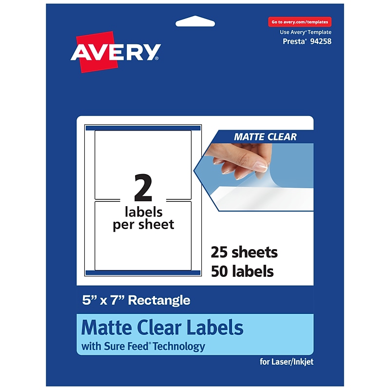 Avery Laser/Inkjet Rectangle Multipurpose Labels, 5" x 7", Clear, 50/Pack (94258) image 1