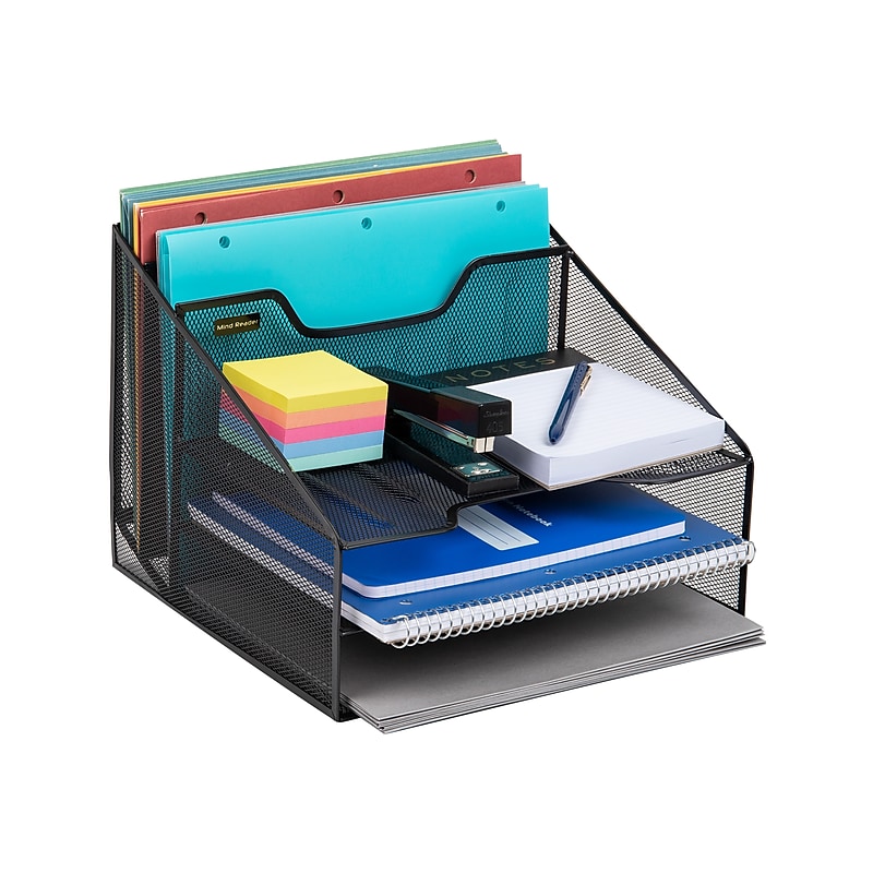 Mind Reader 5-Compartment Metal Mesh File Organizer, Black (MESHBOX5-BLK) image 1