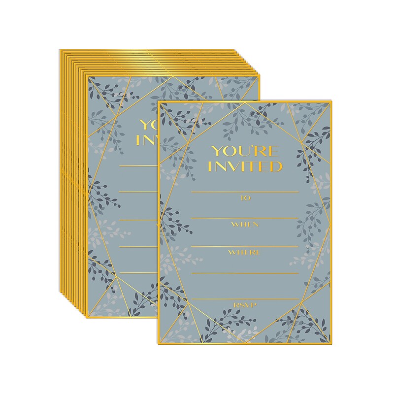 Better Office 5" x 7" Blank Invitations, Sage Green/Metallic Gold, 25/Pack (64631-25PK) image 1