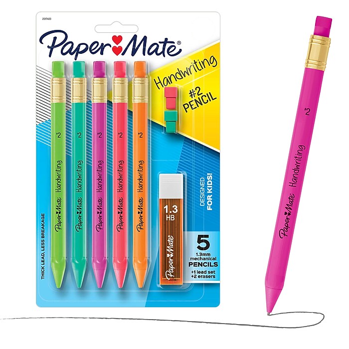 Paper Mate Handwriting Mechanical Pencil, 1.3mm, #2 Medium Lead, 5