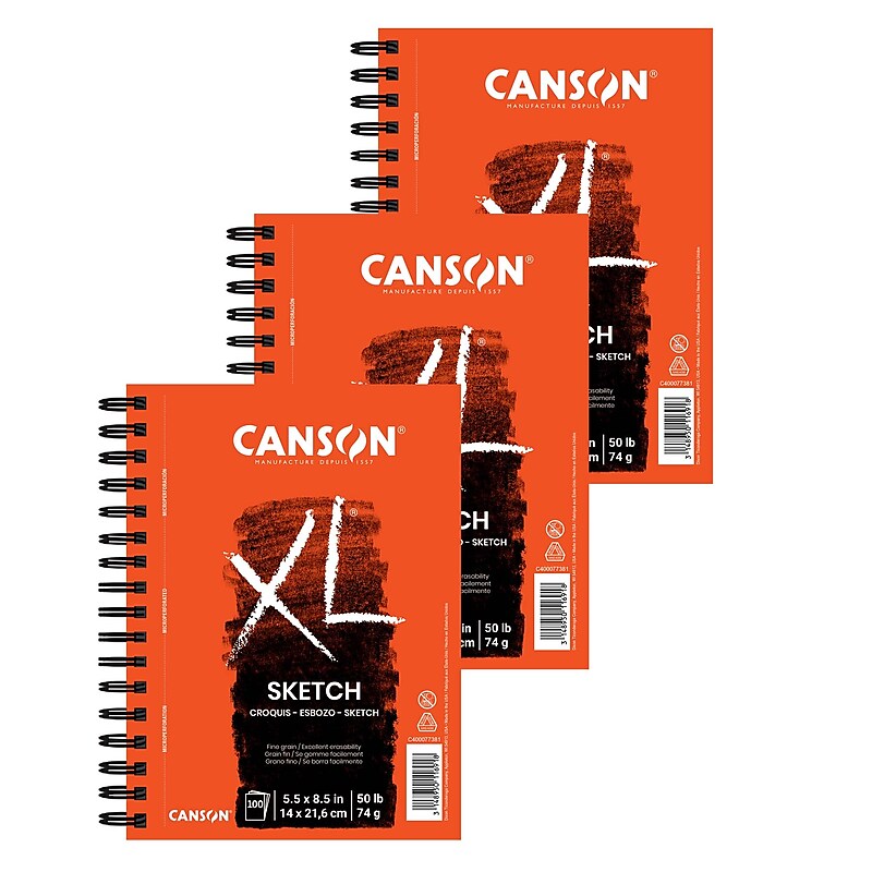 Canson XL Series 5.5" x 8.5" Wire Bound Sketch Pad, 100 Sheets/Pad, 3/Bundle (MCXC40007738106-3) image 1