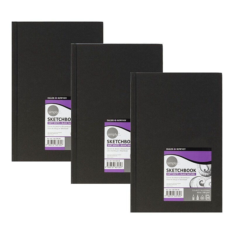 Daler-Rowney Simply 5.5" x 8.5" Hard Bound Sketch Book, 80 Sheets/Book, 3/Bundle (DRWD481500508-3) image 1